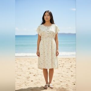 PAR ICI Ivory Print Mini Dress Cupra Cotton Blend Playful Pattern, Made in Japan